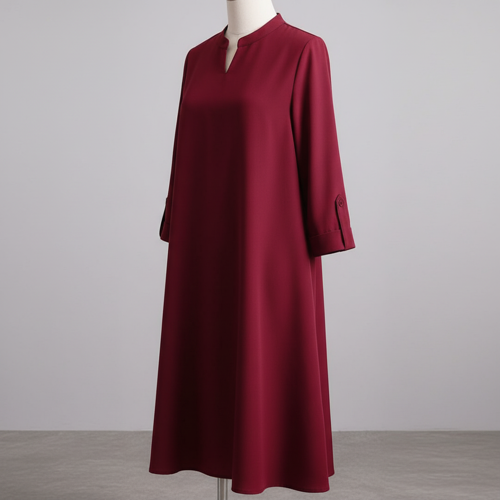 Top with 3/4th Sleeves Mandarin Collar Neck Solid Pattern A Line Style Knee-Length and Regular Fit - Image 13
