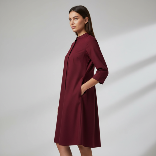 Top with 3/4th Sleeves Mandarin Collar Neck Solid Pattern A Line Style Knee-Length and Regular Fit - Image 14