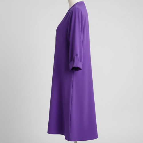 Top with 3/4th Sleeves Mandarin Collar Neck Solid Pattern A Line Style Knee-Length and Regular Fit - Image 15