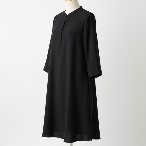 Top with 3/4th Sleeves Mandarin Collar Neck Solid Pattern A Line Style Knee-Length and Regular Fit - Image 3