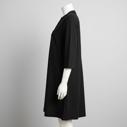 Top with 3/4th Sleeves Mandarin Collar Neck Solid Pattern A Line Style Knee-Length and Regular Fit - Image 4