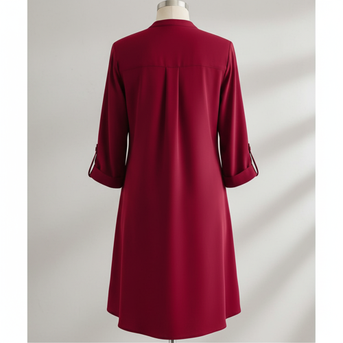 Top with 3/4th Sleeves Mandarin Collar Neck Solid Pattern A Line Style Knee-Length and Regular Fit - Image 6