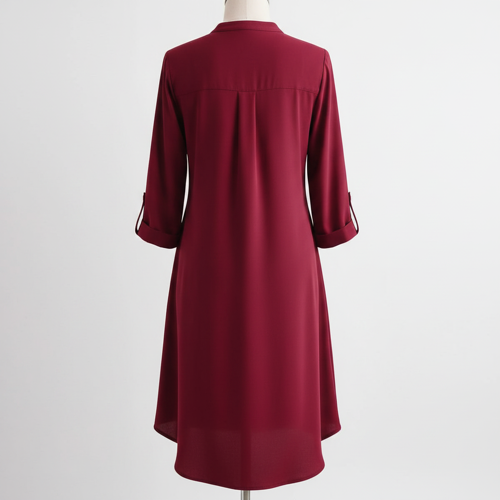 Top with 3/4th Sleeves Mandarin Collar Neck Solid Pattern A Line Style Knee-Length and Regular Fit - Image 8