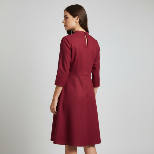 Top with 3/4th Sleeves Mandarin Collar Neck Solid Pattern A Line Style Knee-Length and Regular Fit - Image 9