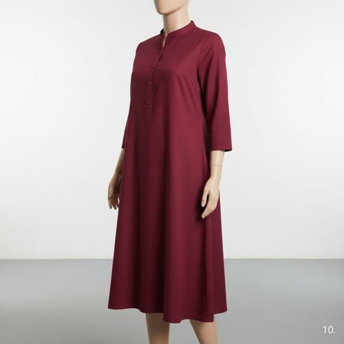 Top with 3/4th Sleeves Mandarin Collar Neck Solid Pattern A Line Style Knee-Length and Regular Fit - Image 10