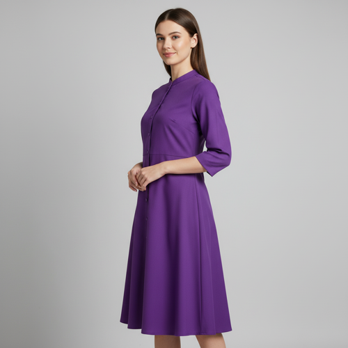 Top with 3/4th Sleeves Mandarin Collar Neck Solid Pattern A Line Style Knee-Length and Regular Fit - Image 12