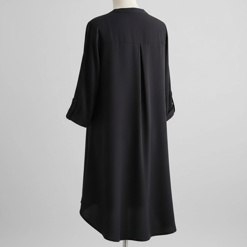 Top with 3/4th Sleeves Mandarin Collar Neck Solid Pattern A Line Style Knee-Length and Regular Fit - Image 13