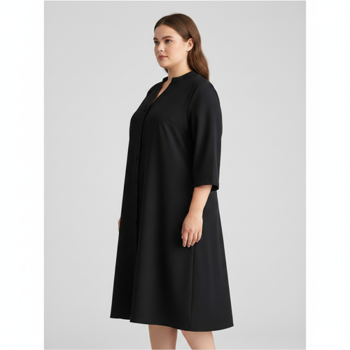 Top with 3/4th Sleeves Mandarin Collar Neck Solid Pattern A Line Style Knee-Length and Regular Fit - Image 15