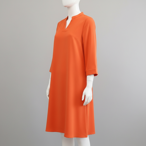 Top with 3/4th Sleeves Mandarin Collar Neck Solid Pattern A Line Style Knee-Length and Regular Fit - Image 19