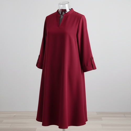 Top with 3/4th Sleeves Mandarin Collar Neck Solid Pattern A Line Style Knee-Length and Regular Fit - Image 3