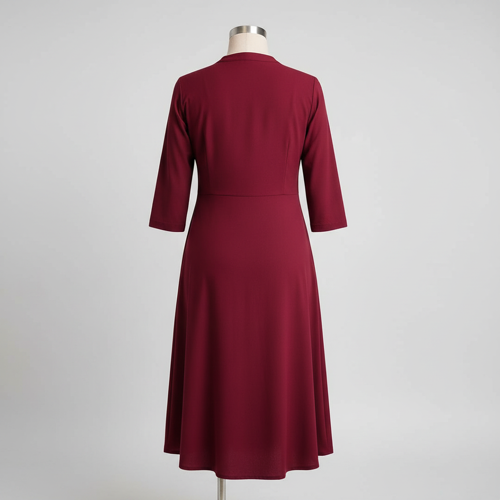 Top with 3/4th Sleeves Mandarin Collar Neck Solid Pattern A Line Style Knee-Length and Regular Fit - Image 4