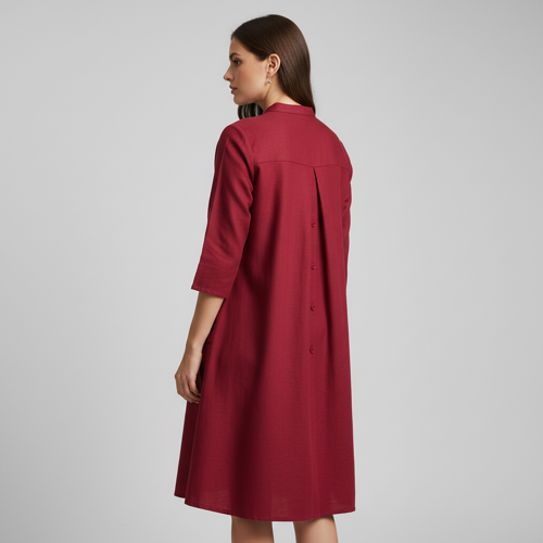 Top with 3/4th Sleeves Mandarin Collar Neck Solid Pattern A Line Style Knee-Length and Regular Fit - Image 5