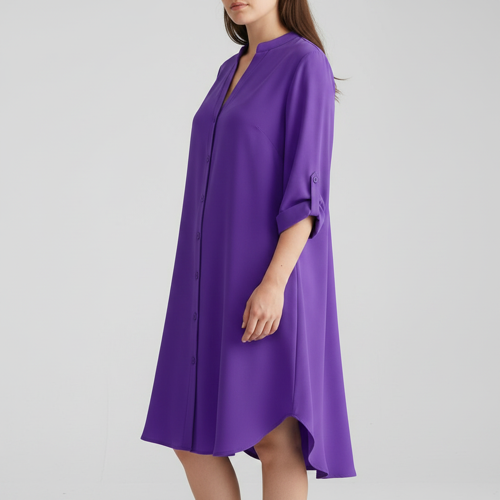 Top with 3/4th Sleeves Mandarin Collar Neck Solid Pattern A Line Style Knee-Length and Regular Fit - Image 7