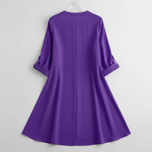 Top with 3/4th Sleeves Mandarin Collar Neck Solid Pattern A Line Style Knee-Length and Regular Fit - Image 8