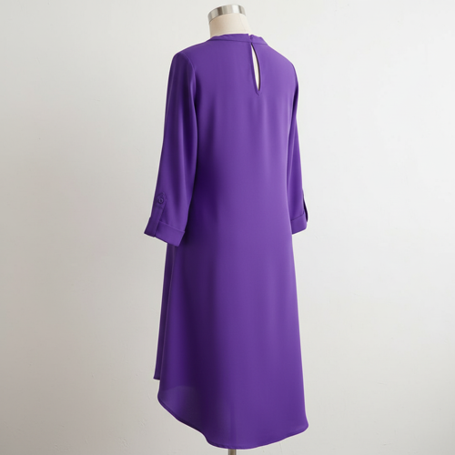 Top with 3/4th Sleeves Mandarin Collar Neck Solid Pattern A Line Style Knee-Length and Regular Fit - Image 9