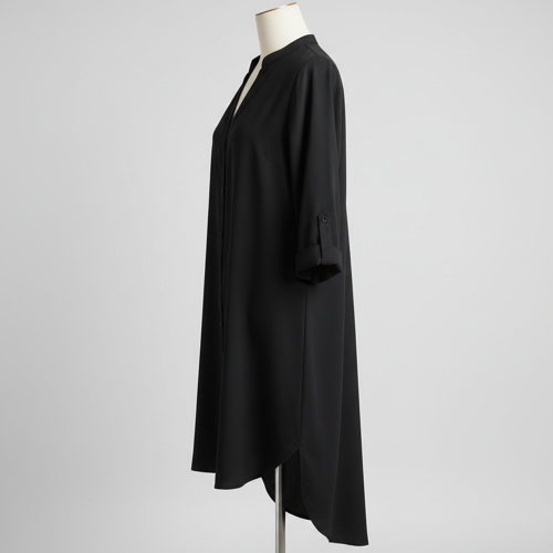 Top with 3/4th Sleeves Mandarin Collar Neck Solid Pattern A Line Style Knee-Length and Regular Fit - Image 20