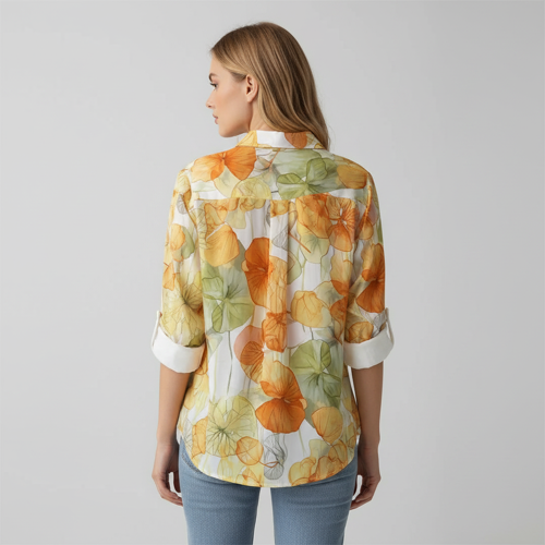 Shirt with Collar Neck and Rolled-Up Long Sleeves in Relaxed Fit - Image 2