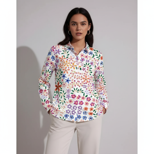 Shirt with Collar Neck and Rolled-Up Long Sleeves in Relaxed Fit - Image 14