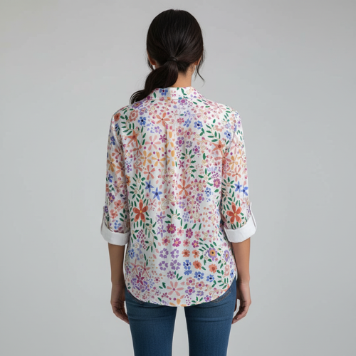 Shirt with Collar Neck and Rolled-Up Long Sleeves in Relaxed Fit - Image 17