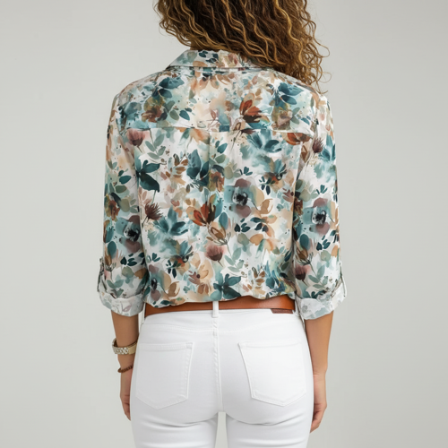 Shirt with Collar Neck and Rolled-Up Long Sleeves in Relaxed Fit - Image 19