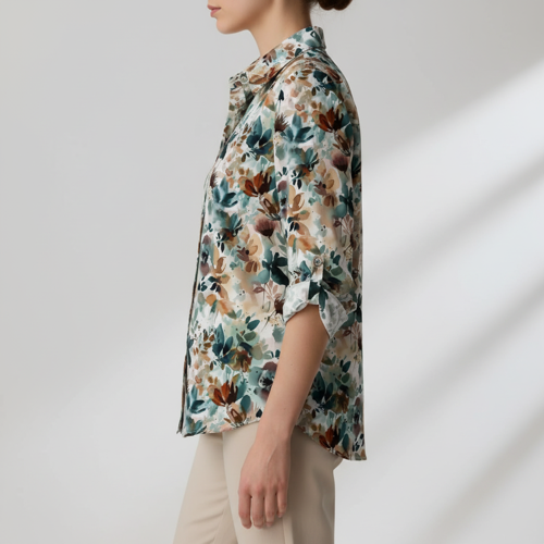 Shirt with Collar Neck and Rolled-Up Long Sleeves in Relaxed Fit - Image 20