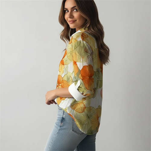 Shirt with Collar Neck and Rolled-Up Long Sleeves in Relaxed Fit - Image 3