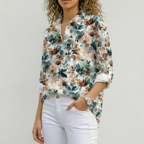 Shirt with Collar Neck and Rolled-Up Long Sleeves in Relaxed Fit - Image 21