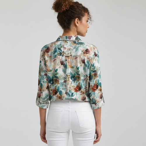 Shirt with Collar Neck and Rolled-Up Long Sleeves in Relaxed Fit - Image 22