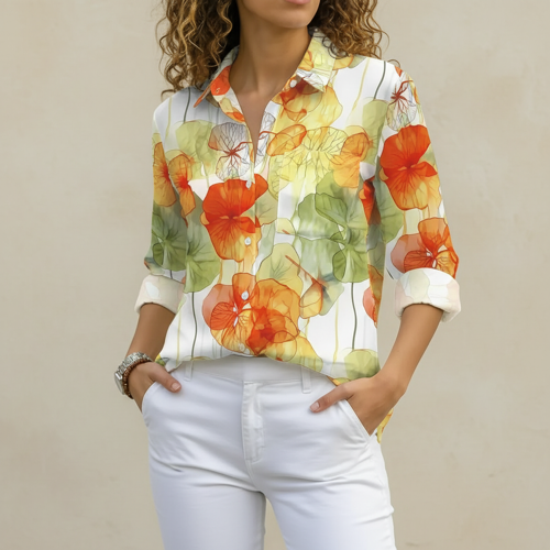 Shirt with Collar Neck and Rolled-Up Long Sleeves in Relaxed Fit - Image 5