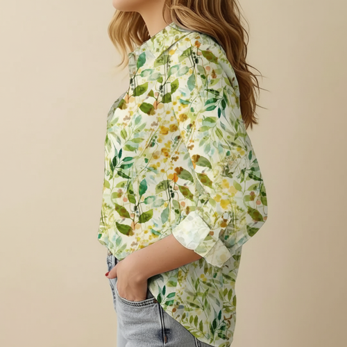 Shirt with Collar Neck and Rolled-Up Long Sleeves in Relaxed Fit - Image 9