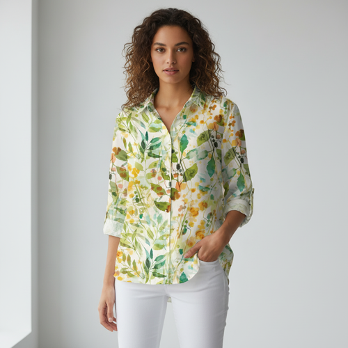 Shirt with Collar Neck and Rolled-Up Long Sleeves in Relaxed Fit - Image 10