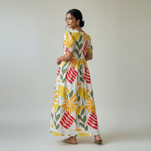 Women’s Pure Cotton Maxi Midi Dress – Elegant Floral Printed Long Dress | Soft & Breathable Fabric | Casual (in, Alpha, 3XL, Regular, White) - Image 2