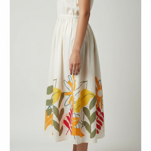Women’s Pure Cotton Maxi Midi Dress – Elegant Floral Printed Long Dress | Soft & Breathable Fabric | Casual (in, Alpha, 3XL, Regular, White) - Image 3