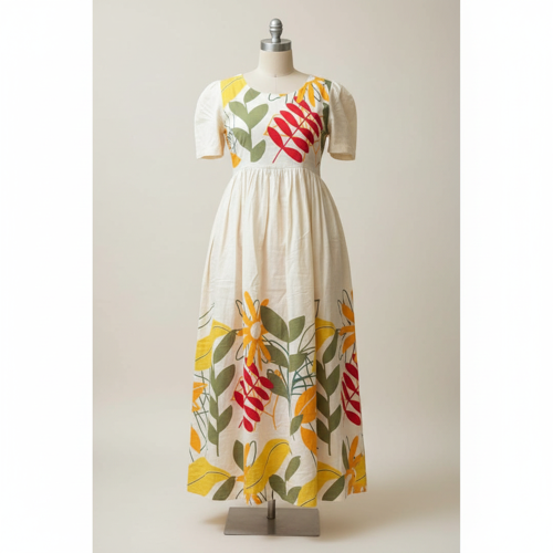 Women’s Pure Cotton Maxi Midi Dress – Elegant Floral Printed Long Dress | Soft & Breathable Fabric | Casual (in, Alpha, 3XL, Regular, White)