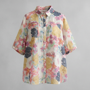 Shirt with Multicolor Floral Print & Half Sleeves, Collar Neck