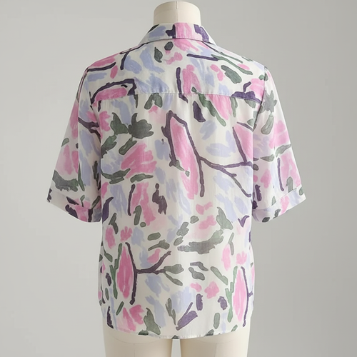 Shirt with Multicolor Floral Print & Half Sleeves, Collar Neck - Image 9