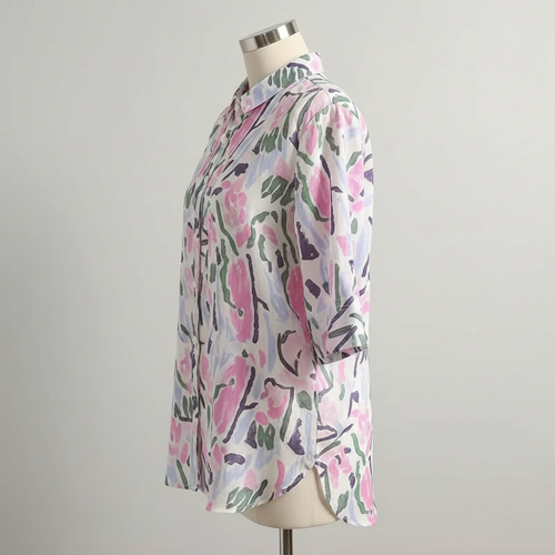 Shirt with Multicolor Floral Print & Half Sleeves, Collar Neck - Image 10