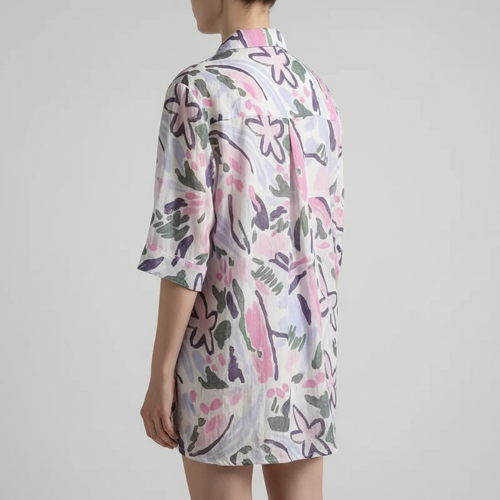 Shirt with Multicolor Floral Print & Half Sleeves, Collar Neck - Image 11