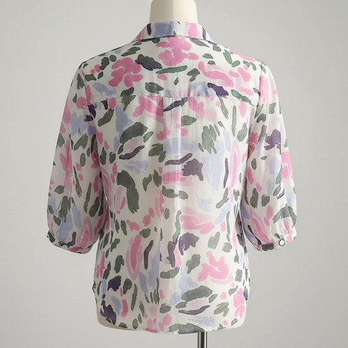 Shirt with Multicolor Floral Print & Half Sleeves, Collar Neck - Image 12