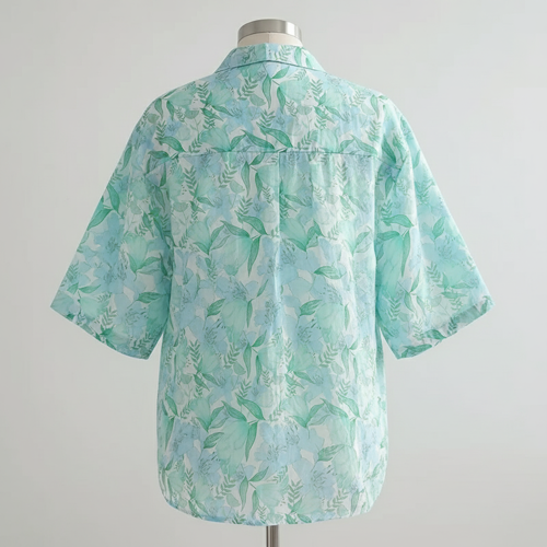 Shirt with Multicolor Floral Print & Half Sleeves, Collar Neck - Image 18