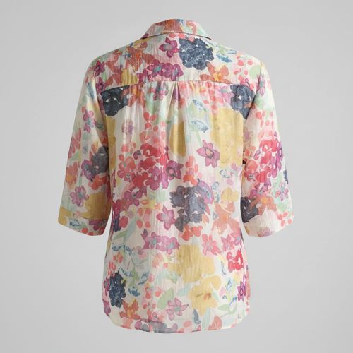 Shirt with Multicolor Floral Print & Half Sleeves, Collar Neck - Image 2