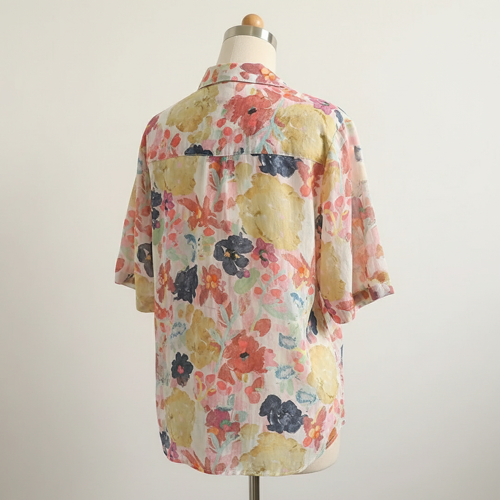Shirt with Multicolor Floral Print & Half Sleeves, Collar Neck - Image 3