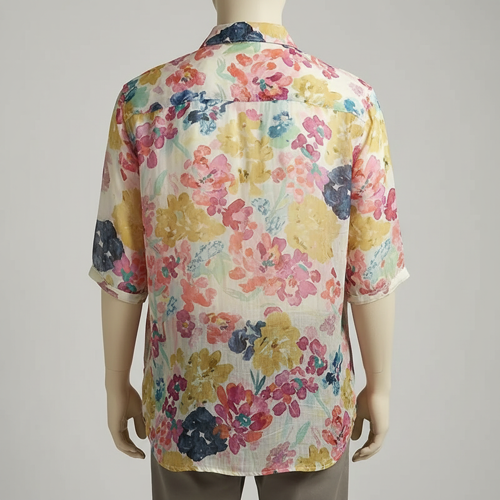 Shirt with Multicolor Floral Print & Half Sleeves, Collar Neck - Image 4
