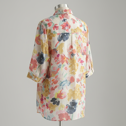 Shirt with Multicolor Floral Print & Half Sleeves, Collar Neck - Image 5