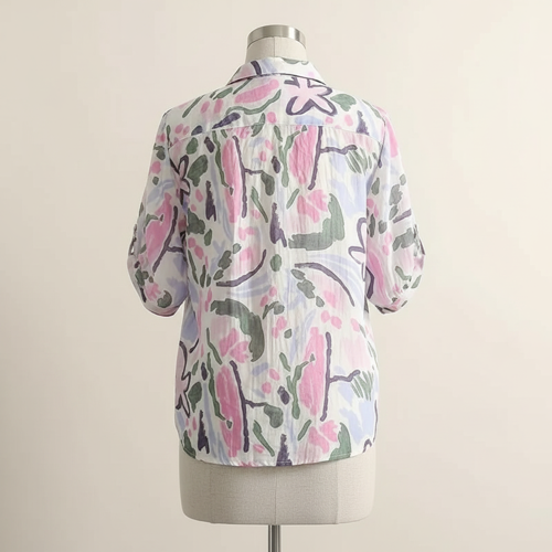 Shirt with Multicolor Floral Print & Half Sleeves, Collar Neck - Image 6