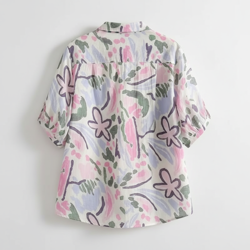 Shirt with Multicolor Floral Print & Half Sleeves, Collar Neck - Image 7