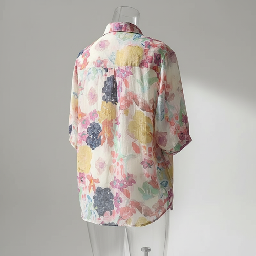 Shirt with Multicolor Floral Print & Half Sleeves, Collar Neck - Image 22