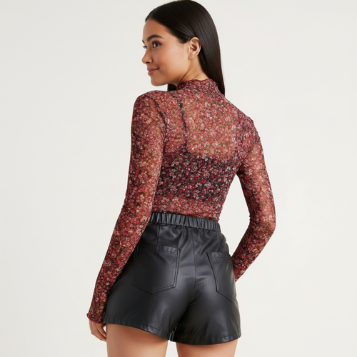 Top | with Unique Print | Sheer Short Sleeve Aesthetic Tee, Ruffled Hem Vintage Streetwear Summer Top - Image 13