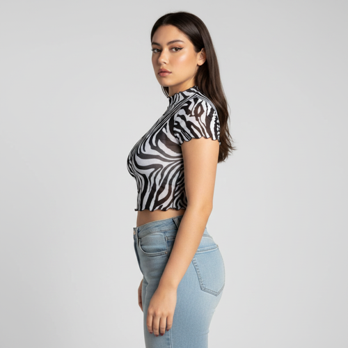 Top | with Unique Print | Sheer Short Sleeve Aesthetic Tee, Ruffled Hem Vintage Streetwear Summer Top - Image 34