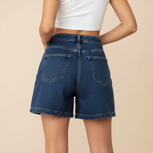 Girl’s & Women’s Dark Blie High Waisted Denim Shorts, 2025 Fashion Vintage Wash, Straight Cut (Short 234 Dark Blue-M) - Image 3